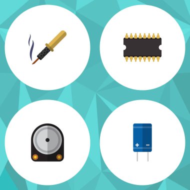 Düz simgesi cihaz kümesi tamir, mikroişlemci, Hdd ve diğer vektör nesneleri. Ayrıca elektronik, işlemci, birim öğeleri içerir.