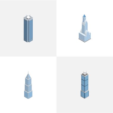 İzometrik bina gökdelen, daire, dış ve diğer vektör nesneleri kümesi. Ayrıca bina, gökdelen, Cityscape öğeleri içerir.