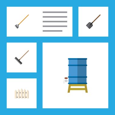 Kürek, aracı, ahşap bariyer ve diğer vektör nesnelerini düz simge çiftlik seti. Ayrıca Tank, su, bariyer öğeleri içerir.