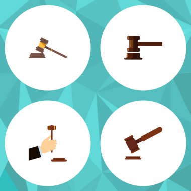 Düz simgesi çekiç kümesi adalet, mahkeme, Hükümet Binası ve diğer vektör nesneleri. Ayrıca hukuk, suç, mahkeme unsurları içerir.