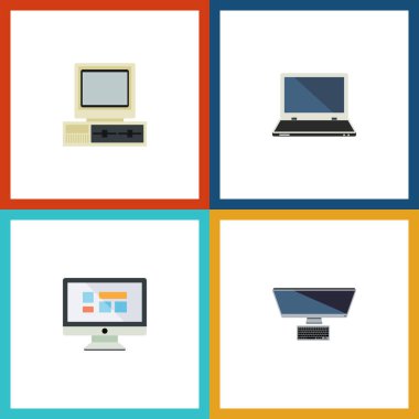 Düz simgesi dizüstü bilgisayar, dizüstü bilgisayar, Pc ve diğer vektör nesneleri ayarlayın. Ayrıca kişisel, ekran, Pc unsurları içerir.