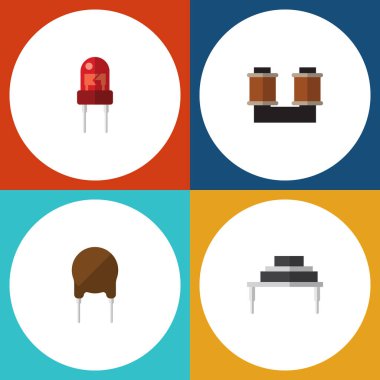 Düz simge elektronik triyot, alıcı, hedef ve diğer vektör nesneleri kümesi. Ayrıca hedef, bobin, biriktirme öğeleri içerir.