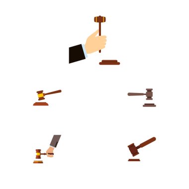 Düz simgesi avukat kümesi çekiç, hukuk, hukuk ve diğer vektör nesneleri. Ayrıca mahkeme, suç, yasal unsurları içerir.