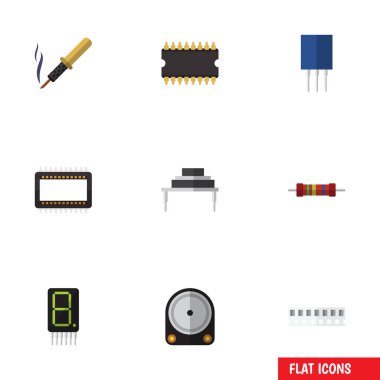 Düz simgesi aygıt kümesi mikroişlemci, hedef, onarım ve diğer vektör nesneleri. Ayrıca elektronik, sürücü, direniş unsurları içerir.