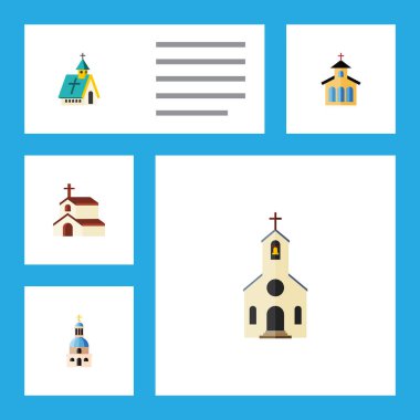 Düz simgesi bina din, Katolik, Mimarlık ve diğer vektör nesneleri kümesi. Ayrıca geleneksel, içerir inanç, Katolik elemanları.