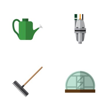 Düz simgesi kulübemde kümesi Harrow, sera, pompa ve diğer vektör nesneleri. Ayrıca öğeleri sulama aracı, pompa, içerir.