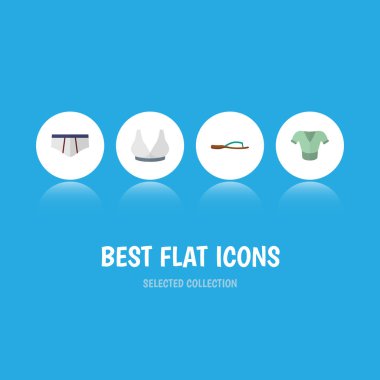 Düz simgesi giysi Beach Sandal, Brasserie, çamaşır grupları vektör nesneleri kümesi. Ayrıca çamaşır grupları, giyim, Flop unsurları içerir.