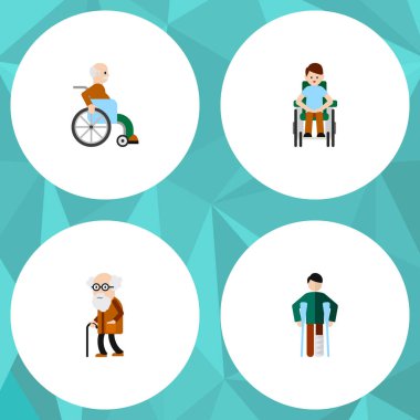 Düz simgesini devre dışı yaralı, Engelli kişi, üst ve diğer vektör nesneleri kümesi. Ayrıca adam, içerir atası, yaralı öğeleri.