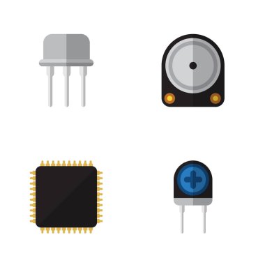 Düz simge teknoloji kümesi dönüştürücü, Resist, Cpu ve diğer vektör nesneleri. Transistör, anakart, Resist öğeleri de içerir.