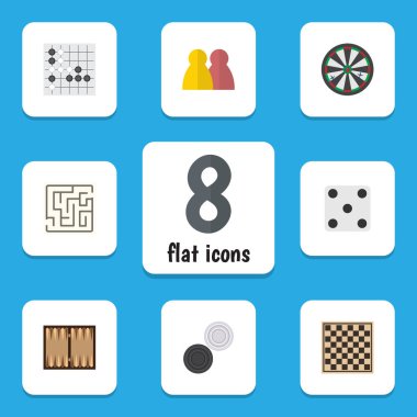 Ok, kare, zar ve diğer vektör nesnelerini düz simge oyun seti. Aynı zamanda zar, Dart, Alphago unsurları içerir.