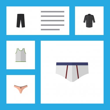 Üniforma, Singlet, pantolon ve diğer vektör nesnelerini düz simge giysi seti. Ayrıca çamaşır grupları, Singlet, pantolon unsurları içerir.