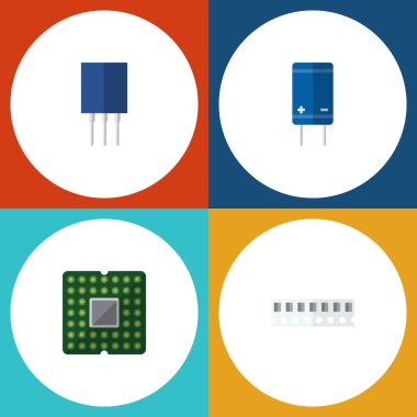 Düz simge elektronik transistör, birim, bellek ve diğer vektör nesnelerini ayarlayın. Ayrıca bellek, işlemci, rasgele öğelerin içerir.