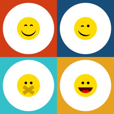 Düz simgesi yüz gülmek, göz kırpıyor, gülümseme ve diğer vektör nesneleri kümesi. Ayrıca mutlu içerir, sessiz ol, öğeleri göz kırpıyor.