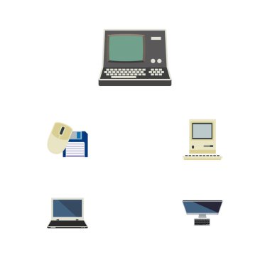Düz simgesi dizüstü bilgisayar kümesi bilgisayar fare, dizüstü bilgisayar, Pc ve diğer vektör nesneleri. Ayrıca Retro, defter, Vintage öğeler içerir.