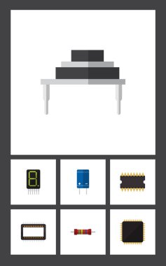 Mikroişlemci, Cpu, ekran ve diğer vektör nesnelerini düz simge cihaz seti. Ayrıca elektronik, hedef, birim öğeleri içerir.