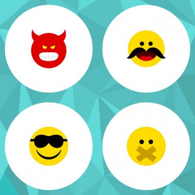 Düz simgesi jest surat asmayı, sus, neşeli ve diğer vektör nesneleri kümesi. Ayrıca güneş gözlüğü, sus, kızgın unsurları içerir.