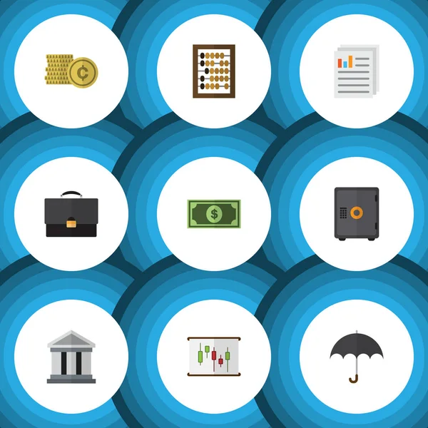 Kasa, belge, diyagram ve diğer vektör nesnelerini düz simge kazanç seti. Ayrıca Abacus, hesap makinesi, dolar öğeleri içerir.