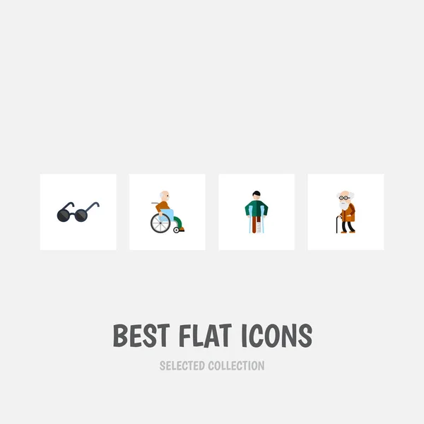 Flat Icon Handicappet sæt af skadede, Handicappede mand, Ancestor Vector objekter. Inkluderer også sårede, mand, briller elementer . – Stock-vektor