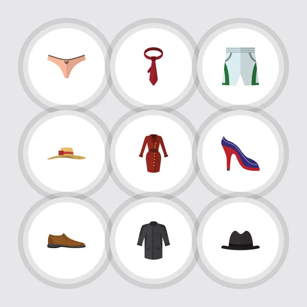 Set de ropa Icono plano de pie masculino, lencería, zapato de tacón y otros objetos vectoriales. También incluye Sombrero, Kimono, Elementos de Panamá . — Archivo Imágenes Vectoriales