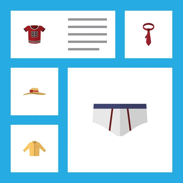 Platte pictogram kleding Set Cravat, kledingassortiment, Banyan en andere vectorobjecten. Ook omvat kledingassortiment, ondergoed, Shirt elementen. — Stockvector