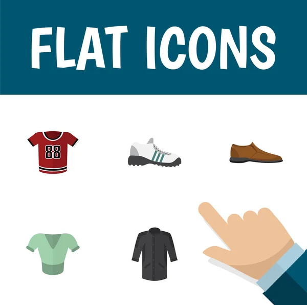 Platte Icon kledingstuk Set van Sneakers, mannelijke Footware, Uniform en andere vectorobjecten. Ook Kimono, schoenen, Footware elementen. — Stockvector