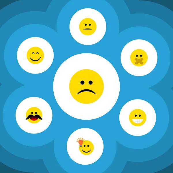 Flat Icon Expression Set Of Smile, Sad, Hush And Other Vector Objects. Also Includes Hush, Displeased, Frown Elements. — Stock Vector