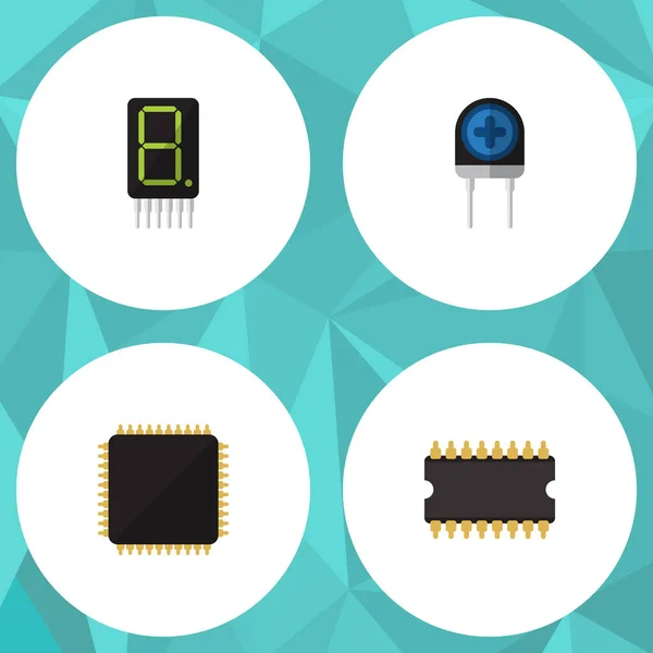 Flat Icon Appliance Set of Microprocessor, Transducer, Display and Other Vector Objects. Также включает материнскую плату, Cpu, элементы получателя . — стоковый вектор