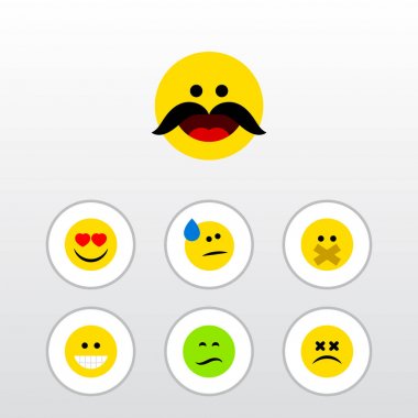 Düz simgesi ifade kümesi kaşlarını, sevgi, sus ve diğer vektör nesneleri. Öğeleri Grin Dizzy, acı, de içerir.