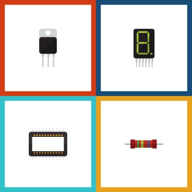 Düz simgesi aygıt kümesi anabilgisayar, ekran, alıcı ve diğer vektör nesneleri. Ayrıca içerir hesaplamak, alıcı, transistör öğeleri.