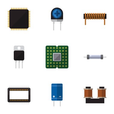 Düz simgesi aygıt kümesi anabilgisayar, direnç, Cpu ve diğer vektör nesneleri. Ayrıca dönüştürücü, Merkez, birim öğeleri içerir.