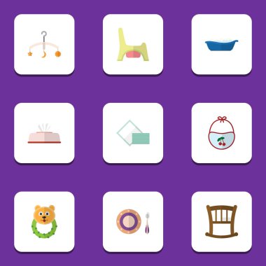 Doku, önlük, peçete ve diğer vektör nesnelerini düz simgesi bebek kümesi. Ayrıca Rattle, Bebek, alt öğeler içerir.