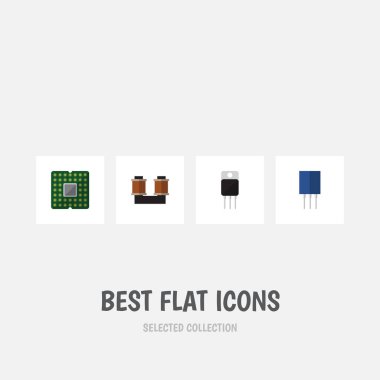 Düz simge elektronik alıcı, birim, bobin bakır ve diğer vektör nesneleri kümesi. Ayrıca küme, bobin, alıcı öğeleri içerir.