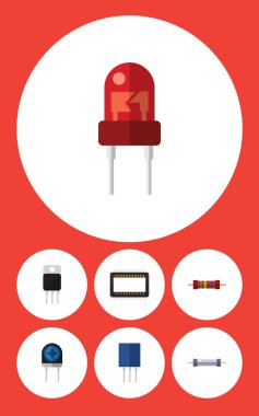 Alıcı, priz, dönüştürücü ve diğer vektör nesnelerini düz simge cihaz seti. Ayrıca alıcı, anabilgisayar, direnç öğeleri içerir.