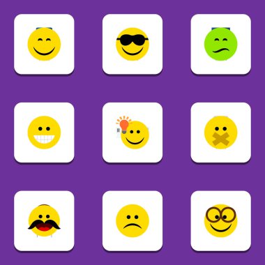 Sus, mutlu, sırıtış ve diğer vektör nesnelerini düz simgesi ifade kümesi. Ayrıca kaşlarını, gülümseme, hafif unsurları içerir.