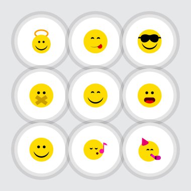 Düz simgesi ifade parti zamanı ifade, gülümseme, mutlu ve diğer vektör nesneleri kümesi. Ayrıca içerir karıştı, gıda, melek öğeleri.