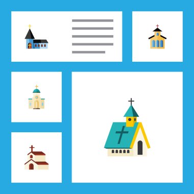 Düz simgesi bina mimari, Christian, dini ve diğer vektör nesneleri kümesi. Ayrıca mimari, inanç, yapı elemanları içerir.