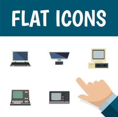 Düz simgesi dizüstü bilgisayar, Pc, teknoloji ve diğer vektör nesneleri ayarlayın. Ayrıca defter, kişisel, Laptop öğeleri içerir.