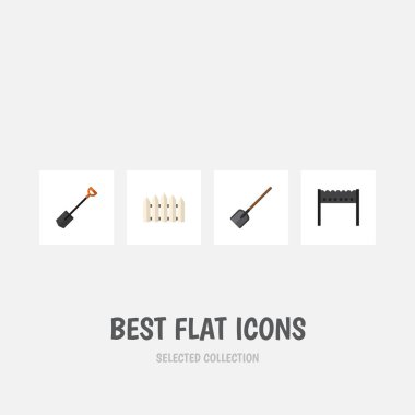 Barbekü, kürek, kürek ve diğer vektör nesnelerini düz simge çiftlik seti. Ayrıca Barbekü, aracı, Spade unsurları içerir.