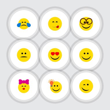 Düz simgesi Emoji göz kırpıyor, okşa ve diğer vektör nesneleri kümesi hoş. Ayrıca Joy, Emoji, hoş unsurları içerir.