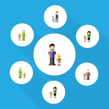 Düz simgesi yakınları torun, İngitere ayarla, çocuklar vektör nesnelerine. Ayrıca torunu, annesi, torun öğeleri içerir.