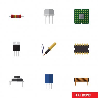 Düz simgesi cihaz kümesi tamir, bobin, priz ve diğer vektör nesneleri. Aynı zamanda direnç, bakır, lehimleme öğeleri içerir.