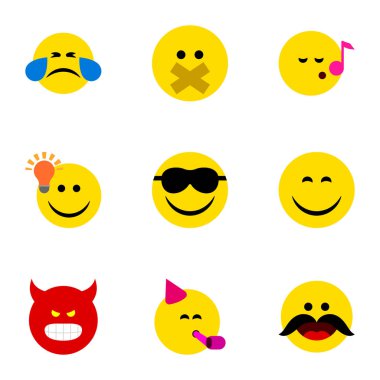 Düz simgesi Emoji Sus, somurtmak, Descant ve diğer vektör nesneleri kümesi. Ayrıca sevinç, bıyık, Emoji öğeleri içerir.