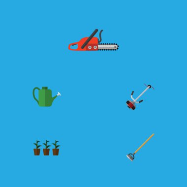 Düz demir testeresi, saksı, simge çiftlik kümesi çim kesici ve diğer vektör nesneleri. Aynı zamanda çim, botanik, saksı öğeleri içerir.