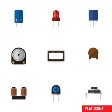 Düz simgesi aygıt kümesi bobin bakır, hedef, alıcı ve diğer vektör nesneleri. Ayrıca transistör, priz, biriktirme öğeleri içerir.