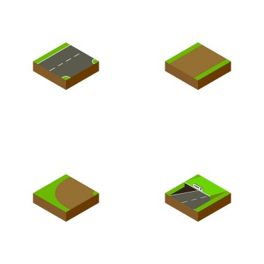 İzometrik yol patika, dönüm, metro ve diğer vektör nesneleri kümesi. Ayrıca aşağı doğru döndürme, öğeleri dönüm içerir.