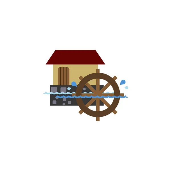 Geïsoleerde watermolen platte pictogram. Wiel vectorelement kan gebruikt worden voor de watermolen, wiel, waterrad ontwerpconcept. — Stockvector