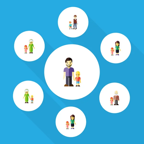 Platte pictogram familieleden Set van kleinkind, dochter, jongens vectorobjecten. Ook omvat kleinzoon, moeder, kleinkind elementen. — Stockvector