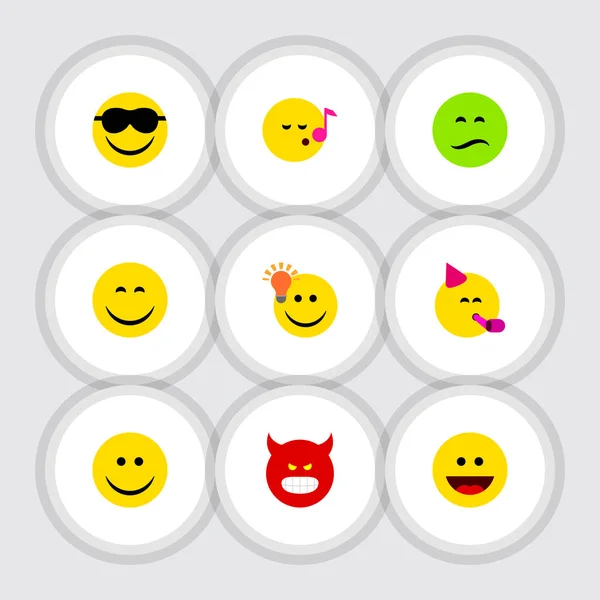 Flat Icon Gesture Set of Party Time Emoticon, Frown, Smile and Other Vector Objects. Также включает грустные, морозные, поющие слоны . — стоковый вектор