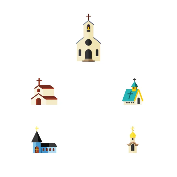 Icono plano conjunto de construcción de estructura, religión, construcción y otros objetos vectoriales. También incluye Fe, Religiosos, Elementos Religiosos . — Vector de stock