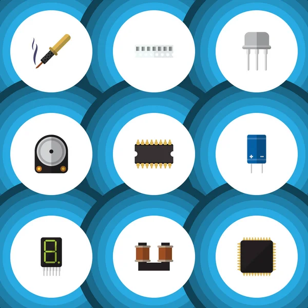 Conjunto de dispositivos de iconos planos de microprocesador, Hdd, reparación y otros objetos vectoriales. También incluye Cpu, Electrónica, Elementos Fiildistor . — Vector de stock